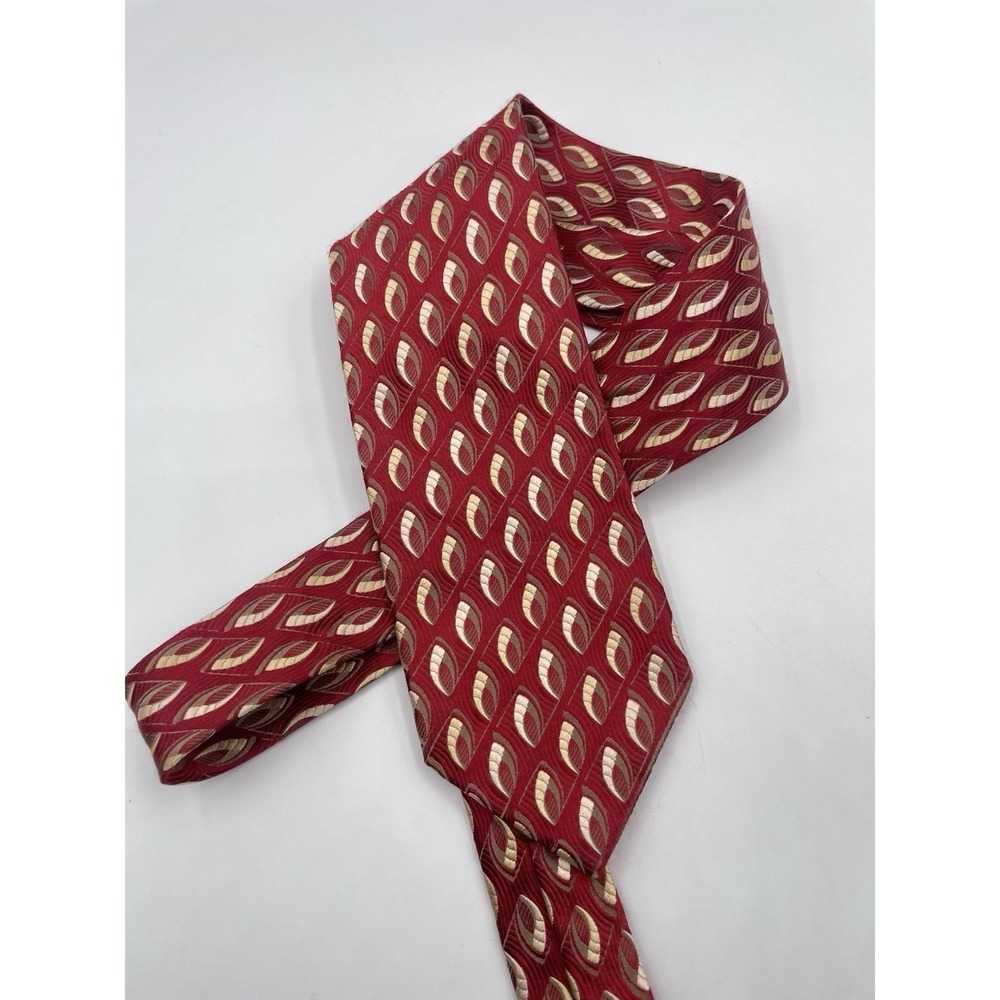 Ermenegildo Zegna Tie Mens OS Red Geometric Leaf Silk Italy Luxury Necktie